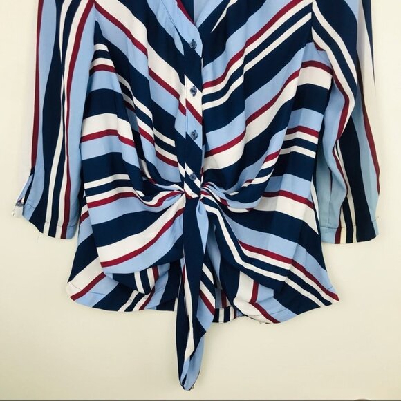 Suzy Shier Striped Tie Front Button  Down Blouse M - Picture 3 of 14
